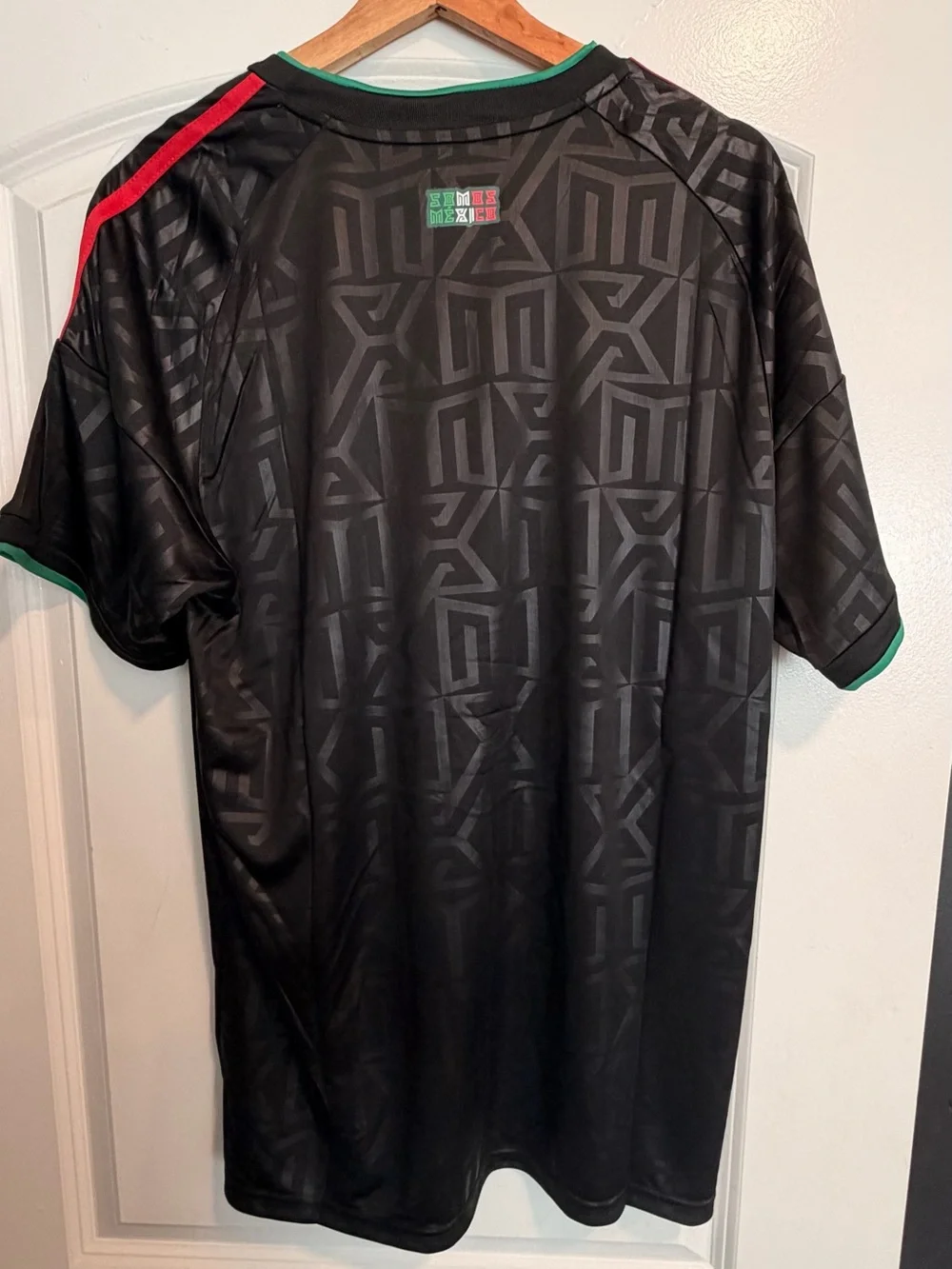adidas Mexico Black Soccer Jersey with Green & Red Trim